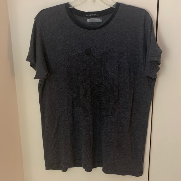 Wildfox Dark Grey Faded Oversized Tee With Roses - Picture 3 of 7